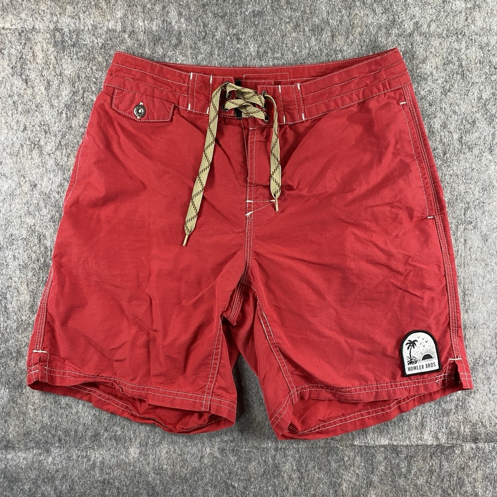 Howler Bros Board Shorts Men's 30 x 8 Red Drawstring Pockets Swim‎ Trunks
